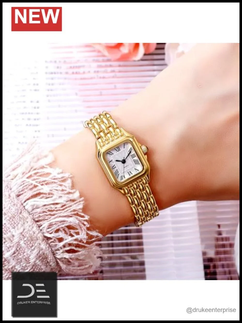 Vintage Square Watch with Roman Numeral Dial and Stainless Steel Band